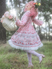 Mignonne Lolita OP Robe Infanta Conte De Fées Imprimé Floral Cerise Rouge Plissée Lolita Une Pièce Robes