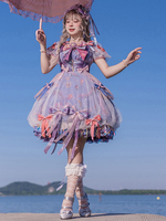 Mignonne Lolita OP Robe Polyester Manches Courtes Arcs Volants Robe Courte Lolita Une Pièce