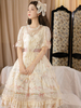 Mignonne Lolita OP Robe Polyester Manches Courtes Bords Volants En Dentelle Lumière Abricot Lolita Une Pièce Robe