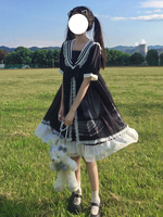 Mignonne Lolita OP Robe Style Académique Manches Courtes Lolita Une Pièce Robes Marine Bleu