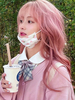 Mignonne Lolita Perruques Longues Fibres Résistantes à la Chaleur Rose Accessoires Lolita