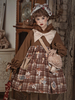 Mignonne Lolita Robe De Brune Foncée Manches Longues Motif Plaid Lolita Une Pièce Imprimé Champignon