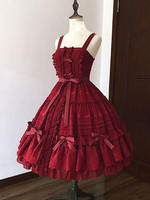 Mignonne Lolita Robe JSK Volants Bordeaux Lolita Classique Simple Nœud Déguisements Halloween