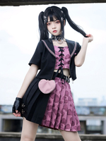 Mignonne Lolita Robe Polyester Manches Courtes À Lacets Lolita Jupe Pardessus Ensemble 3 Pièces