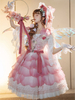 Mignonne Lolita Robe Polyester Manches Volants Dentelle Arcs Robe Pull Lolita Rose Robe Princesse