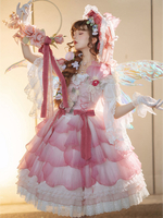 Mignonne Lolita Robe Polyester Manches Volants Dentelle Arcs Robe Pull Lolita Rose Robe Princesse