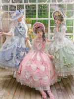 Mignonne Lolita Robe Polyester Sans Manches Nœuds En Dentelle Volants Robe Maxi Lolita Rose