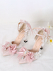 Mignonne Lolita Sandales Arcs Volants Strass Bout Pointu Arc Tissu Élastique Rose Lolita Chaussures D
