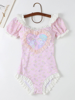 Mignonne Lolita Tenu Combinaison À Manches Courtes À Imprimé Floral À Volants Roses
