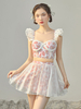Mignonne Lolita Tenu Sans Manches À Imprimé Floral À Volants Roses