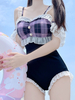 Mignonne Lolita Tenue Maillot de Bain - Combinaison sans manches à carreaux à volants noirs