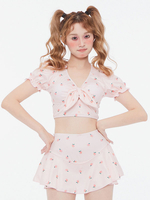 Mignonne Lolita Tenue Maillot de Bain Pantalon à manches courtes à imprimé floral rose