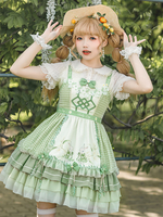Mignonne Lolita Tenue Tablier Pull À Manches Courtes Avec Nœud Vert