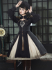 Military Style Lolita Op Robe Floral imprimé à manches longues Polyester Black Army Army Lolita One Piece Robe