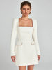 Mini robe à col en U et manches longues pour femme robe de soirée danniversaire semi-formelle 2025
