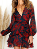 Mini robe à fleurs Robe à manches longues Plongeant en mousseline de soie