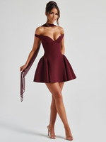 Mini robe décolleté plongeant Bardot A-line robe de fête danniversaire pour femmes 2025