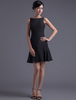 Mini robe de cocktail fourreau noire en chiffon col bateau Robes pour les invités de mariage