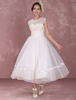 Mini Robe de Mariée Courte Ivoire en Gaze A-ligne Col Arrondi