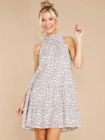 Mini Robe Fleurie Courte Ample Col Haut À Lacets Sans Manches Chic Été