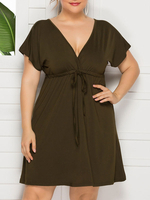 Mini Robe Grande Taille Noir Col V Femmes Robe