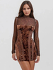 Mini robe moulante à col haut en dentelle et manches longues pour femme mini robe transparente et sexy 2025