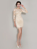 Mini robe mère de mariés en tulle champagne de col rond avec dentelle Robes pour les invités de mariage