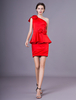 Mini robe rouge pour la mère de la mariée gaine une épaule fleur fermeture éclair en satin de mode jupe robe invité de mariage Milanoo