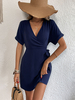 Mini Robes Bleu Marine Foncé Manches Courtes Robe Courte à Lacets