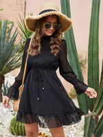 Mini Robes Noires Dentelle À Manches Longues Robes Patineuses Évasées