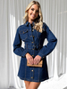 Minirobe Bleue En Denim Manches Longues Boutons Robe Courte En Polyester Femmes