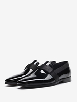 Mocassins à bout rond pour hommes en cuir de vache verni à enfiler pour bal de fin dannée et mariage