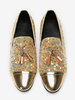 Mocassins à paillettes pour hommes bout pointu cuir de vache pompon chaussures de bal de mariage