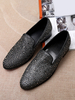 Mocassins à paillettes pour hommes bout pointu en cuir chaussures de bal de mariage