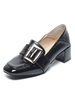 Mocassins à talons carrés en cuir Synthétique noir à bout carré avec boucle