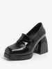 Mocassins à talons femmes chaussures à bout rond talon épais cuir PU