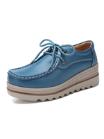 Mocassins Chaussures de Sports Femmes avec Plateforme à Lacets à Cuir Synthétique avec Bout Rond Imprimé les Rayures Bicolores