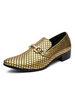 Mocassins Chaussures Mules Plates Hommes à Cuir Synthétique Vernis Imprimés à Col Rond avec Boucles Métals Bicolores Chaussures Mocassins