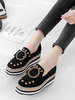 Mocassins Chaussures Plate Femmes avec Plateforme à Cuir Synthétique en Croûte avec Bout Carré Décors avec Boucles Cloutés Bicolores