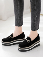 Mocassins Chaussures Plate Femmes avec Plateforme à Cuir Synthétique en Croûte avec Bout Carré Décors avec Boucles et Rayures Cloutés Bicolores