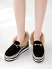 Mocassins Chaussures Plate Femmes avec Plateforme Cousu avec Fausse Fourrure à Cuir Synthétique en Croûte avec Bout Carré Décors avec Boucles Bicolores