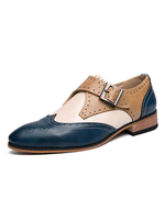 Mocassins Chaussures Plates Hommes à Cuir Synthétique à Col Rond avec Boucles Métales Cousu Tricolores Chaussures Mocassins