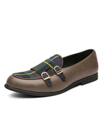 Mocassins Chaussures Plates Hommes à Cuir Synthétique en Crôute Imprimés Carreaux à Col Rond avec Boucles Métals Multicolores Chaussures Mocassins