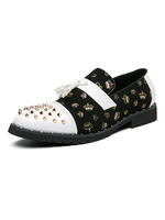 Mocassins Chaussures Plates Hommes à Cuir Synthétique Imprimés avec Cloutés à Col Rond avec Franges Tricolores Chaussures Mocassins