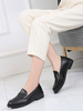 Mocassins en cuir PU à bout rond et talon plat pour femmes
