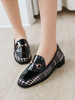 Mocassins en cuir Synthétique noir Bout carré Détails métalliques Chaussures décontractées Chaussures pour femmes