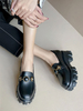 Mocassins en cuir Synthétique noir bout rond détails métalliques chaussures décontractées chaussures pour femmes