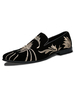 Mocassins en daim noir hommes chaussures bout rond brodé floral sur les chaussures