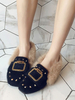 Mocassins en polyester noir Bout carré Détails en métal Chaussures décontractées Mocassins pour femmes