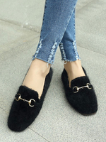 Mocassins en polyester noir Bout carré Détails en métal Chaussures décontractées Mocassins pour femmes